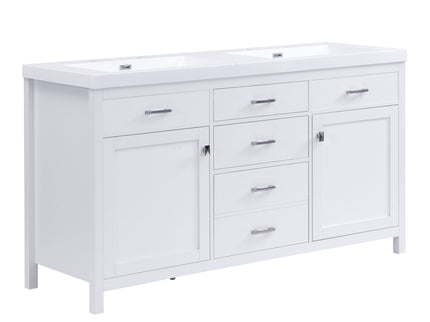 Double Sink Bathroom Vanity With Top, Soft Closing Doors & Drawers, Tip Out Drawer, 2 Cabinet Doors, Adjustable Shelf - White
