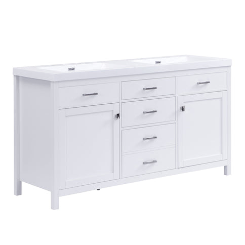 Double Sink Bathroom Vanity With Top, Soft Closing Doors & Drawers, Tip Out Drawer, 2 Cabinet Doors, Adjustable Shelf - White