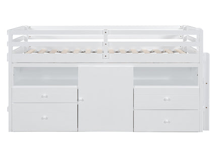 Loft Bed With 4 Drawers, Underneath Cabinet And Shelves