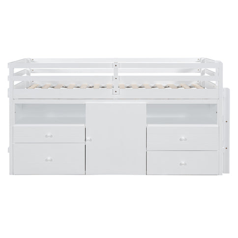Loft Bed With 4 Drawers, Underneath Cabinet And Shelves