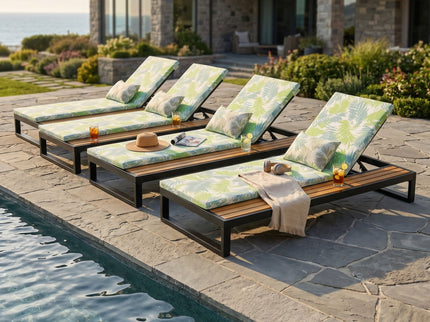 Chaise Lounge Set, 5 Position Adjustable, Flat Side Surface Storage