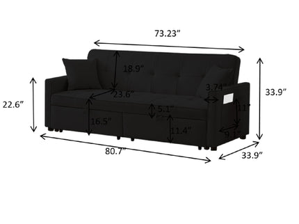 3 In 1 Convertible Sleeper Sofa Bed, Reclining Backrest, Pillows, Pockets