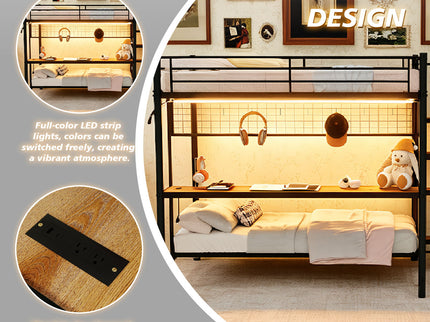 Bunk Bed With Built In Desk And LED Lighting