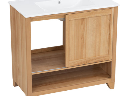 36" Bathroom Vanity With Sink, Soft Close Drawers - Natural