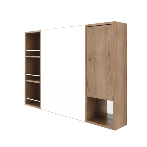 Wall Mounted Bathroom Mirror Cabinet, Adjustable Shelves Storage Cabinet - Imitative Oak