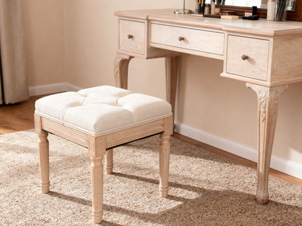 Small Padded Square Ottoman Bench For Living Room - Beige