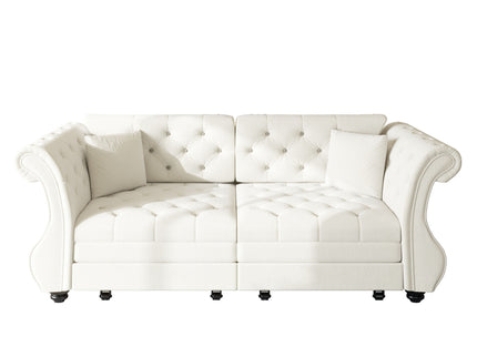 Oversized Chesterfield Pull Out Sofa Bed, Roll Arm Couch With Flower Tufting For Living Room