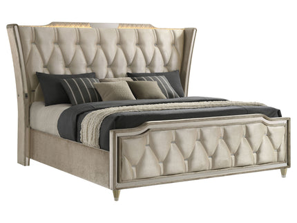 Mika - LED Upholstered Bed With Tufted Wingback Headboard And Ambient Lighting