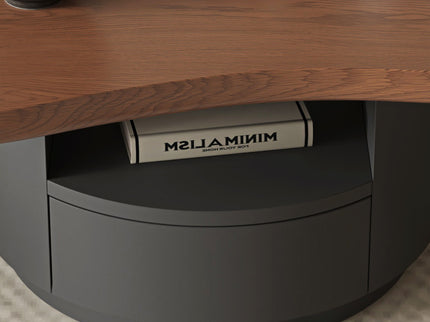Cloud Coffee Table With 2 Drawers & Multi Layer Storage - Dark Walnut / Matt Black