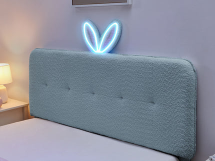 Upholstered Bed With Oversized Rabbit Ear Headboard, LED Lights & 4 Storage Drawers
