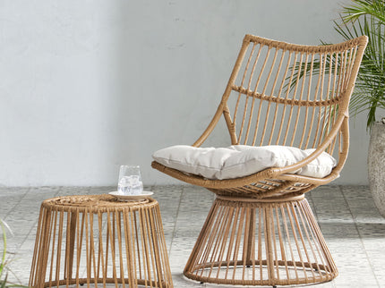 2 Piece Rattan Patio Set With Club Chair And Side Table - Beige / Light Brown