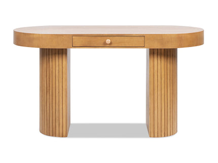 Jesse - Single Drawer Fluted Oval Console Desk - Honey Brown