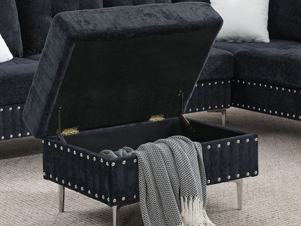 L-Shaped Sectional Sofa With Chaise And Storage Ottoman, Includes 2 Pillows