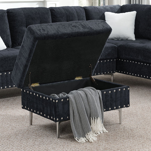 L-Shaped Sectional Sofa With Chaise And Storage Ottoman, Includes 2 Pillows