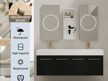 Modern Wall Mounted Bathroom Vanity With Resin Sink And Storage Rack