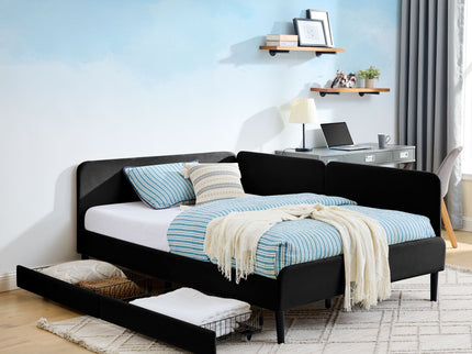 Upholstered Platform Bed Frame With 2 Storage Drawers And Adjustable Sofa Bed