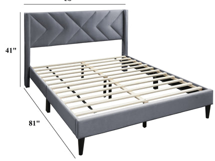 Elegant Bed With Upholstered Headboard, Platform Base
