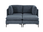 Blue / 3 Pc. 2 Seater Sectional, 2 Ottomans