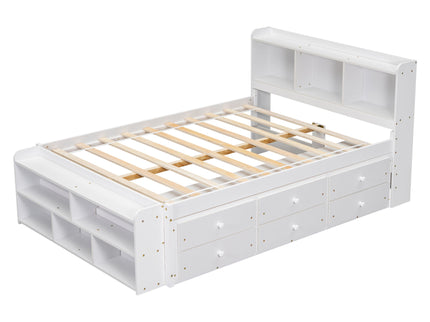 Bed With Bookcase Headboard, Under Bed Storage Drawers And Bed End Storage Case