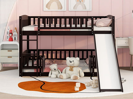 Low Bunk Bed With Slide, Fence And Ladder