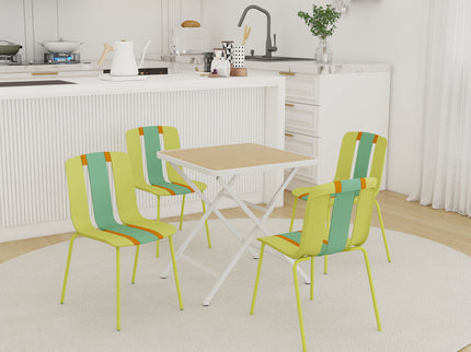 4 Piece Set Of Modern Striped Single Chairs With Folding Square Table