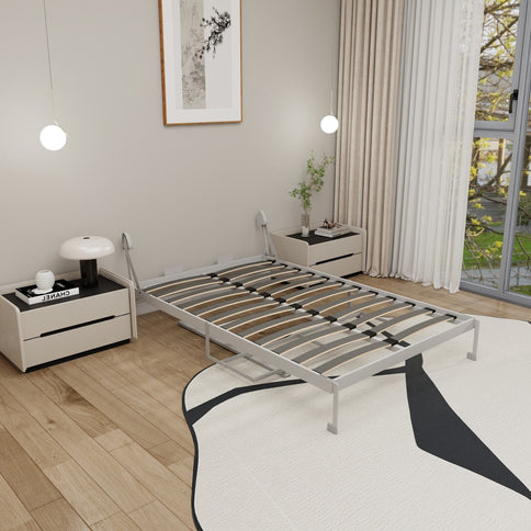 Queen Size Cabinet Wall Bed Mechanism With Desk Panel - Gray