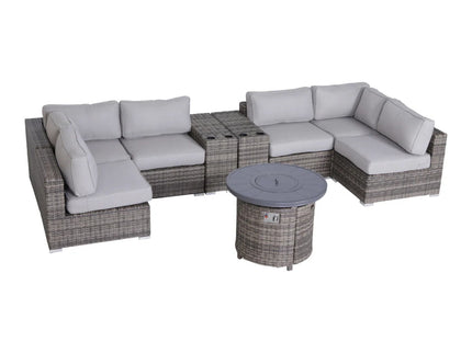 Wicker Outdoor Lounge Set With Cushions And Fire Pit
