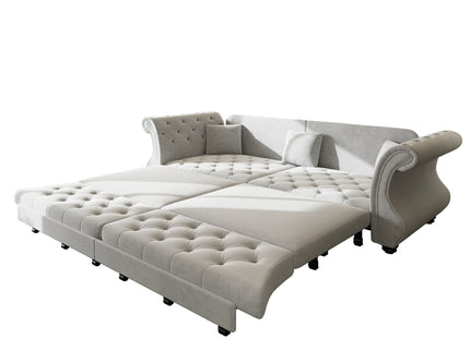 Oversized Chesterfield Pull Out Sofa Bed, Roll Arm Couch With Flower Tufting For Living Room