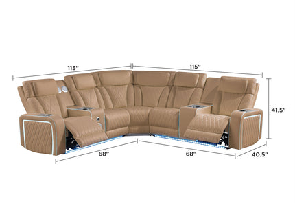 Electra - Power Recliner Sectional Sofa With Power Headrests, Console Loveseats, Wedge, LED Light Strip, Speakers
