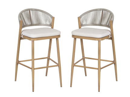 Outdoor Bar Height Metal Frame Counter Stools With Scallop Shaped Backrest & Water Resistant Cushions