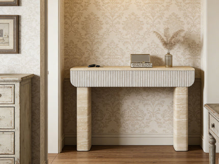 Entryway Table With 2 Hidden Handle Drawers For Entrance - Beige / Yellow