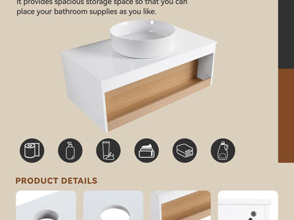 Floating Bathroom Vanity With Glossy Round Vessel Sink