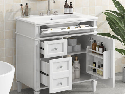 Bathroom Vanity With Top Sink, Modern Bathroom Storage Cabinet With 2 Drawers And A Tip-Out Drawer