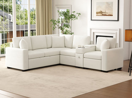 Modular L-Shaped Sectional Sofa Bed With Pull-Out Sleeper, Cup Holders, And Storage