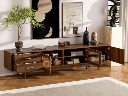 Modern TV Stand With Fluted Glass Doors & 2 Drawers