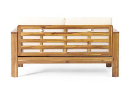 Acacia Wood Loveseat And Coffee Table Set With Cushions