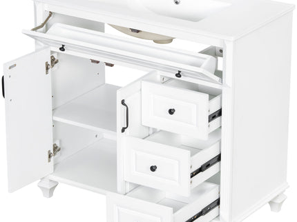 Modern Bathroom Vanity With Sink, 3 Drawers & 2 Doors