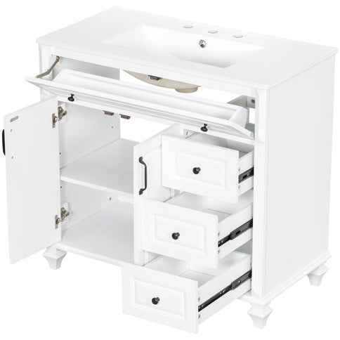 Modern Bathroom Vanity With Sink, 3 Drawers & 2 Doors