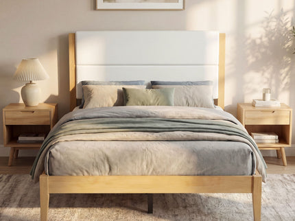 Platform Bed Frame With Upholstered Headboard, Slat Support