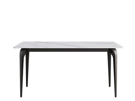 63" Modern Artificial Stone White Straight Edge Black Metal Leg Dining Table, 6 People - White / Black