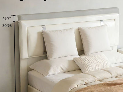 Upholstered Platform Bed Frame With Adjustable LED Headboard, USB C-Charging, Hydraulic Lift