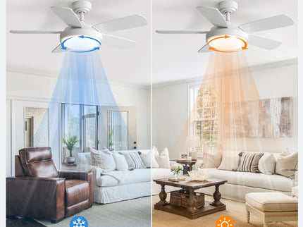 42" Ceiling Fan With 22W LED Light And Remote Control Blades Reversible DC Motor - White