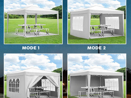 10'X10' Folding Canopy With 4 Removable Sidewalls Outdoor Event Shelter UPF 50+ Gazebo Portable Tents For Parties Beach Camping Wedding Ez Pop Up Canopy 4 Pieces Weight Bag + Carry Bag