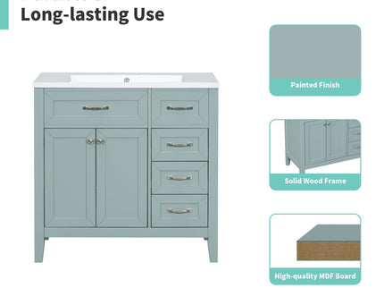 Modern Bathroom Vanity With Sink, Freestanding Design With Drawers And Doors