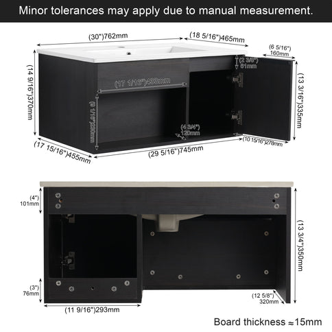 Wall Mounted Floating Bathroom Vanity With Open Shelf & Soft Close Door