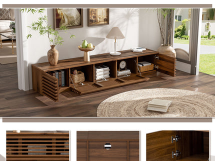 TV Stand For TVs, Entertainment Center With Cable Management And Soft Closing Hinges - Walnut