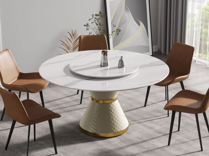 Modern Artificial Stone Round Carbon Steel Base Dining Table Stone Turntable