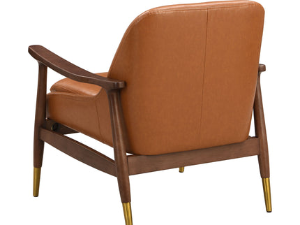 Mid - Century Accent Chair With Cushioned Seat, Brass Tipped Legs