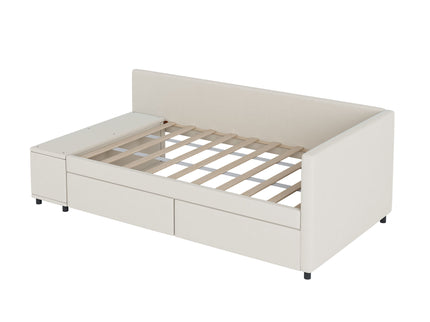 L Shaped Upholstered Platform Bed With Storage And Drawers