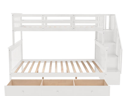 Stairway Bunk Bed With Storage And Guard Rail For Bedroom
